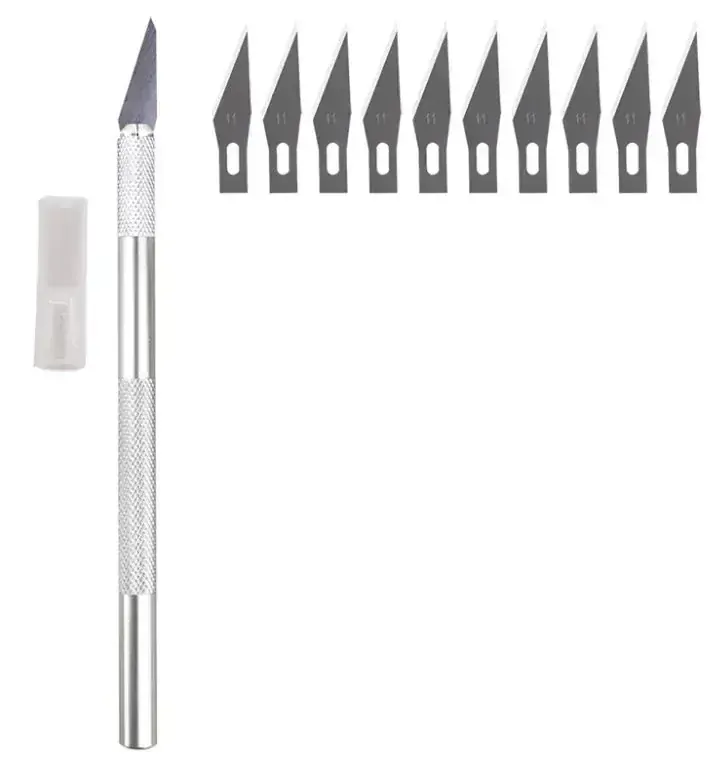Modelářský nůž kovový + 5 břitů - Stříbrný